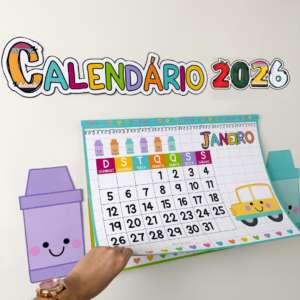 Calendário 2026 em Banner Tema Escolar