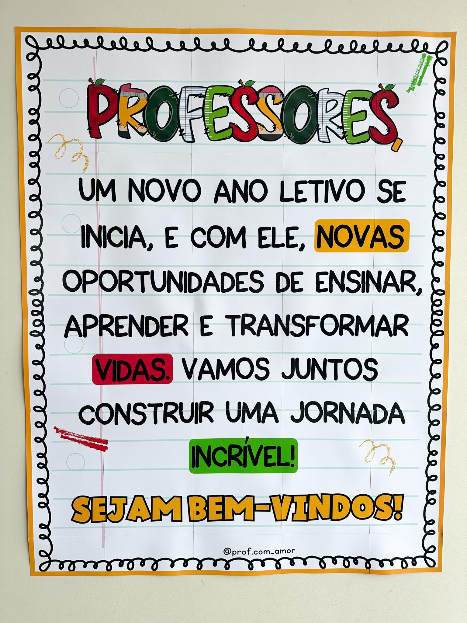 Painel Boas-Vindas Professores Tema Escolar - Prof com Amor ...