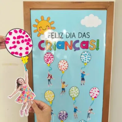 Painel de Porta e Atividade Interativa Crianças nas Alturas - Dia das Crianças